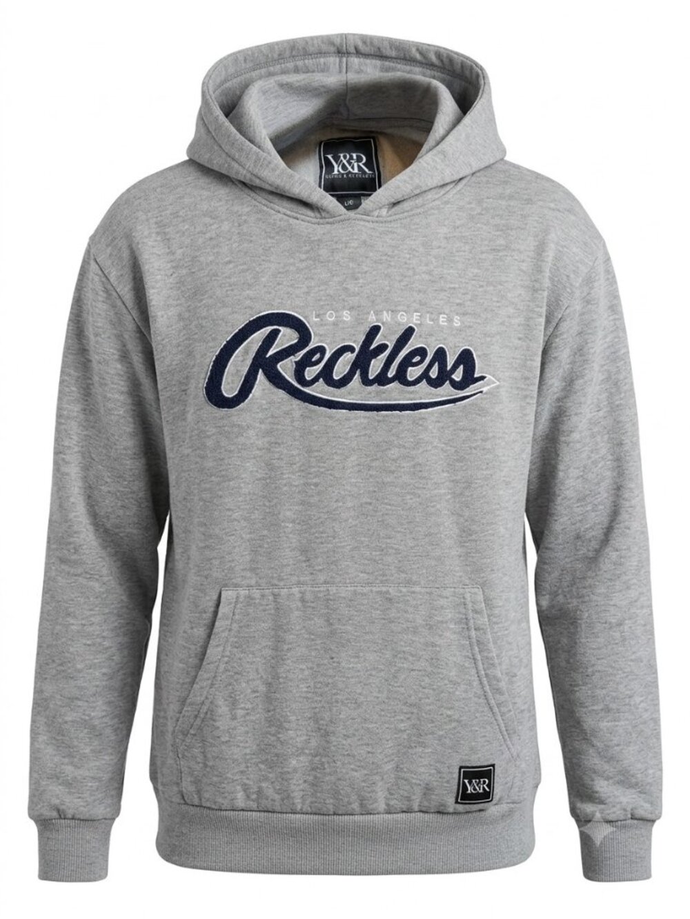 Young & Reckless Los Angeles Script Kangaroo Hoodie Heather Grey Size Large L